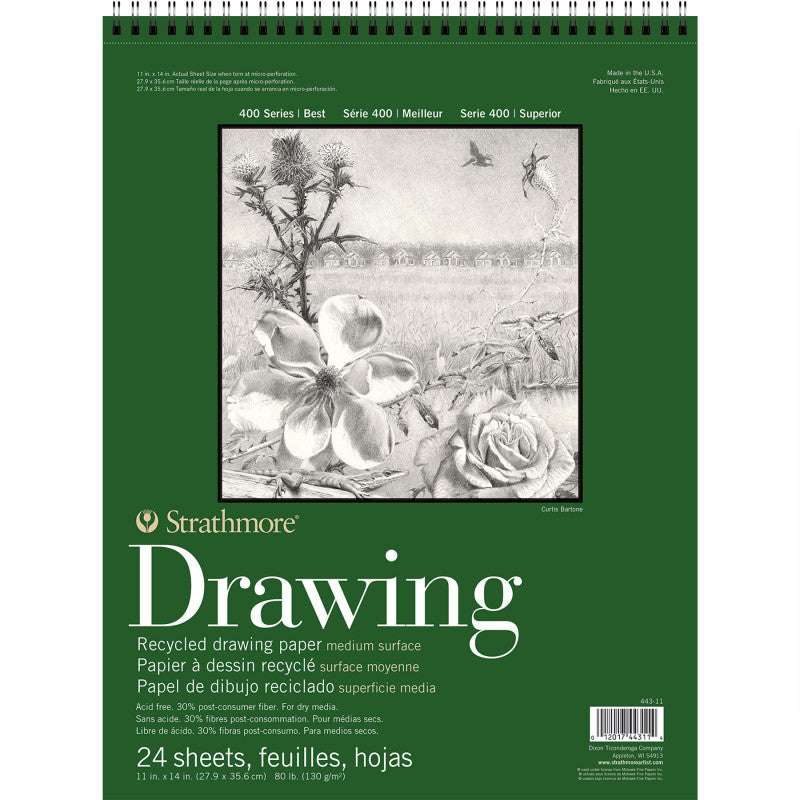 400 Series Drawing Paper Pad, Recycled, Top Wire Binding, 24 Sheet, 11x14 inch, 1 Count