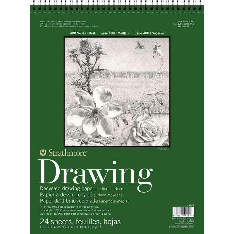 400 Series Drawing Paper Pad, Recycled, Top Wire Binding, 24 Sheet, 11x14 inch, 1 Count