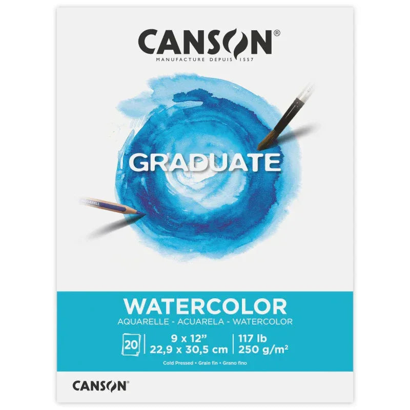 Graduate Watercolor Pad, Foldover Binding, 20 Sheet, 9x12 inch, 1 Count