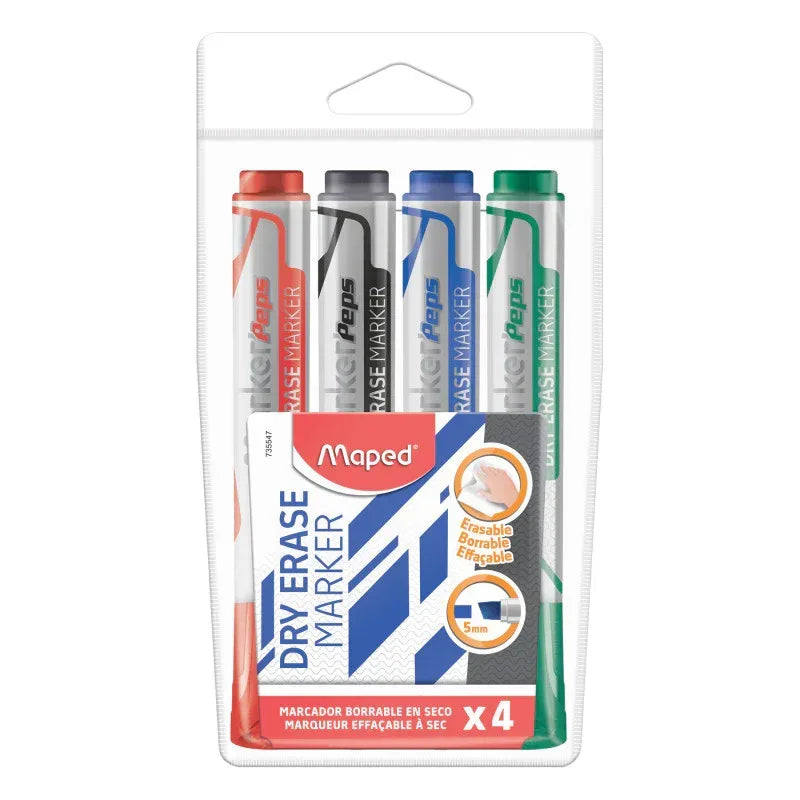 Marker'Peps Dry Erase Jumbo Marker, Chisel Tip, Pack of 4