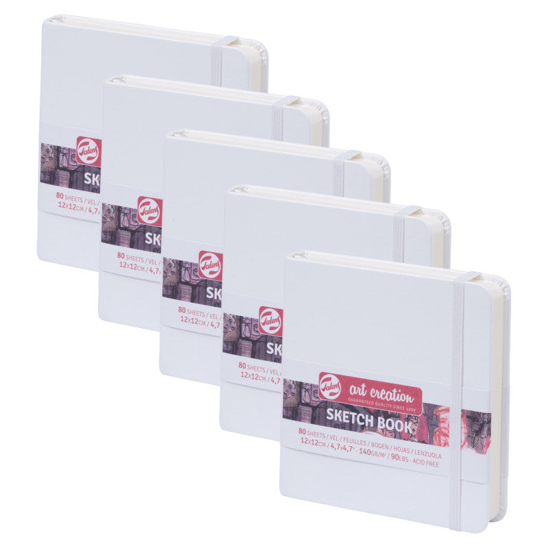 Sketchbook, 80 Sheets, 90lbs, White Cover, 4.7" x 4.7", Pack of 5