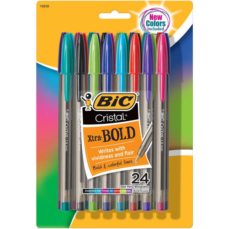 Cristal&reg; Xtra Bold Fashion Ballpoint Pen, Medium Point (1.6mm), Assorted Colors, 24-Count
