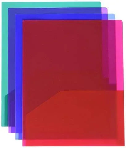 2 Pocket Plastic Portfolio Without Fasteners Assorted Colors, (40016)