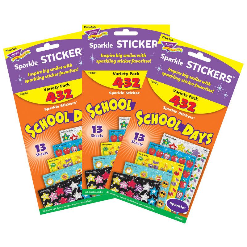 School Days Sparkle Stickers&reg; Variety Pack, 432 Per Pack, 3 Packs