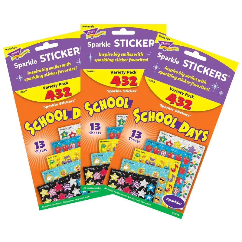 School Days Sparkle Stickers&reg; Variety Pack, 432 Per Pack, 3 Packs