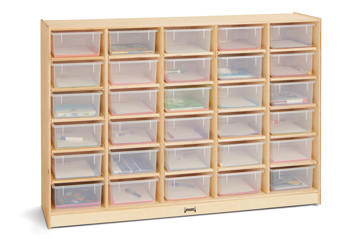 Jonti-Craft® 30 Tub Mobile Storage - with Clear Tubs - Magnetic Write-n-Wipe Back