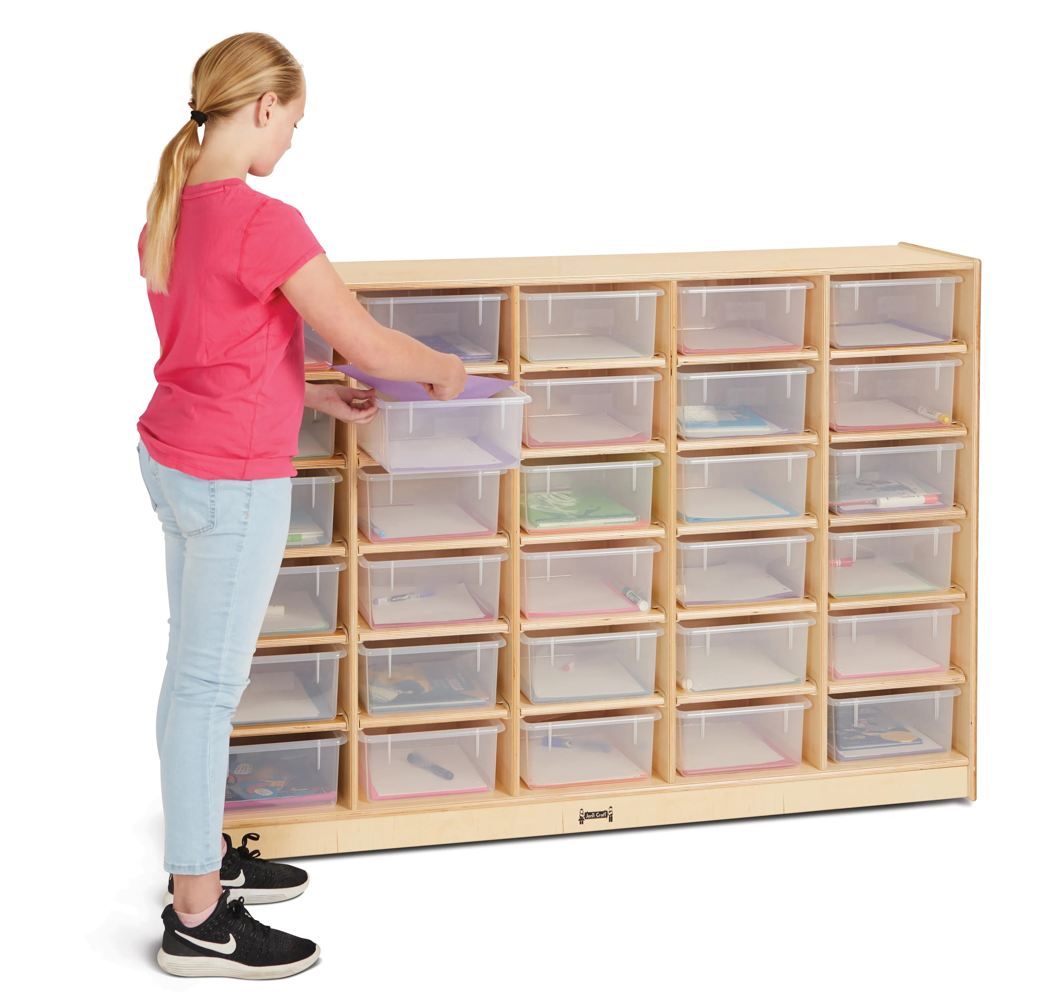 Jonti-Craft® 30 Tub Mobile Storage - with Clear Tubs - Magnetic Write-n-Wipe Back