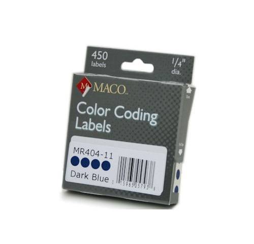 MACO Blue Round Color Coding Labels, 1/4 Inches in Diameter, 450 Per Box, MR404-11