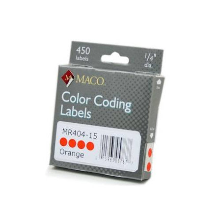 MACO Orange Round Color Coding Labels, 1/4 Inches in Diameter, 450 Per Box, MR404-15