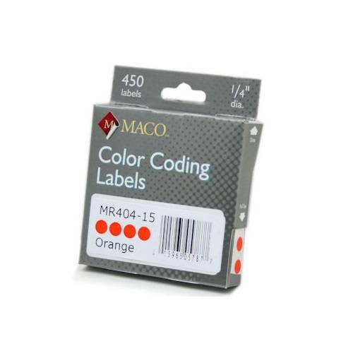 MACO Orange Round Color Coding Labels, 1/4 Inches in Diameter, 450 Per Box, MR404-15