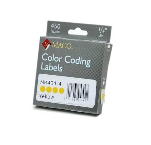 MACO Yellow Round Color Coding Labels, 1/4 Inches in Diameter, 450 Per Box, MR404-4