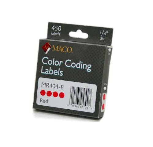 MACO Red Round Color Coding Labels, 1/4 Inches in Diameter, 450 Per Box, MR404-8