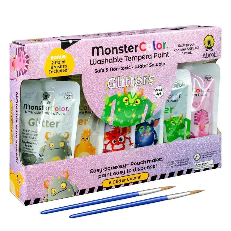 MonsterColor Washable Tempera Paint, 5 oz., Glitter, 6-Pack