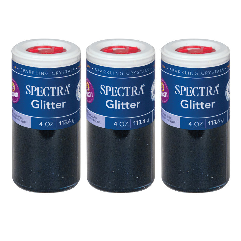 Arts & Crafts Glitter, Black, 4 oz, 1 Jar, Pack of 3