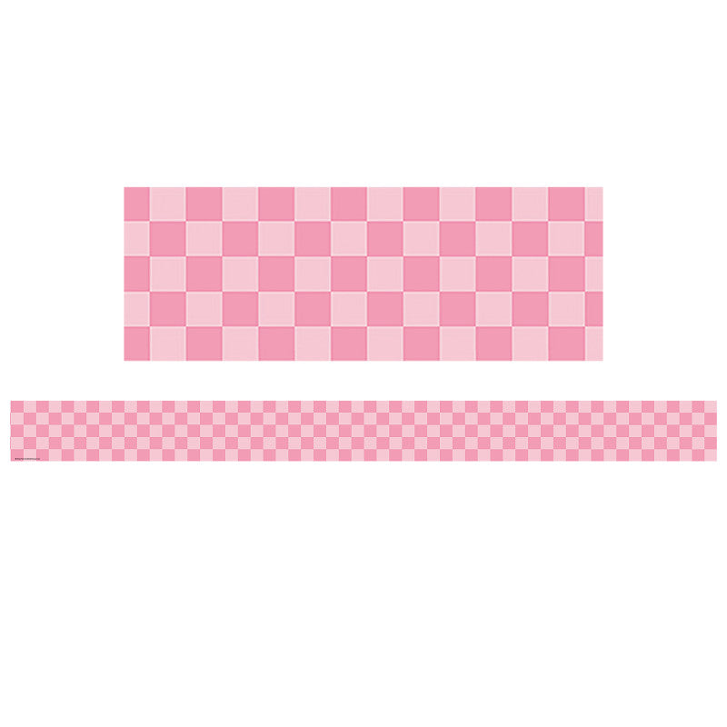 Cool for School Pink Checkers Straight Border Trim, 35 Feet