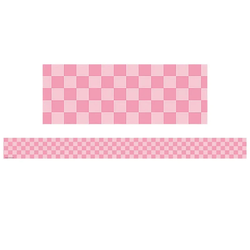 Cool for School Pink Checkers Straight Border Trim, 35 Feet