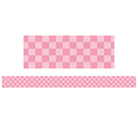 Cool for School Pink Checkers Straight Border Trim, 35 Feet