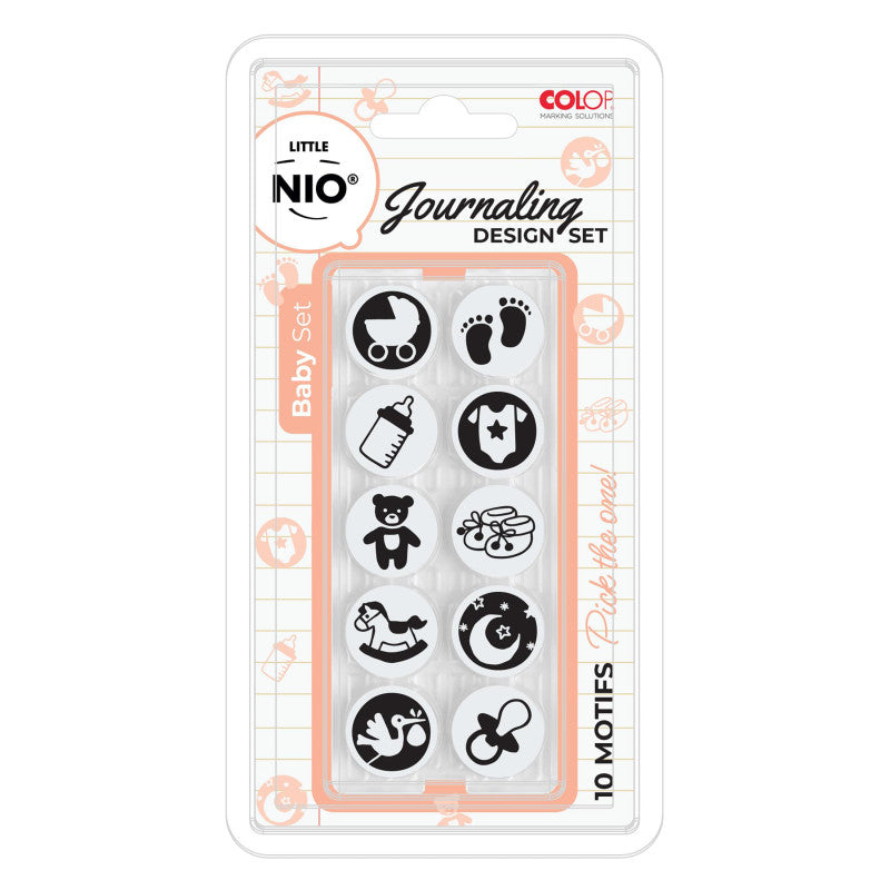 Little NIO Baby Journaling Stamp Set, 10 Interchangeable Designs, 17 mm Round Imprint