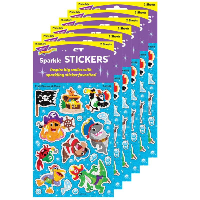 Fish Pirates & Crew Sparkle Stickers&reg;, 32 Per Pack, 6 Packs