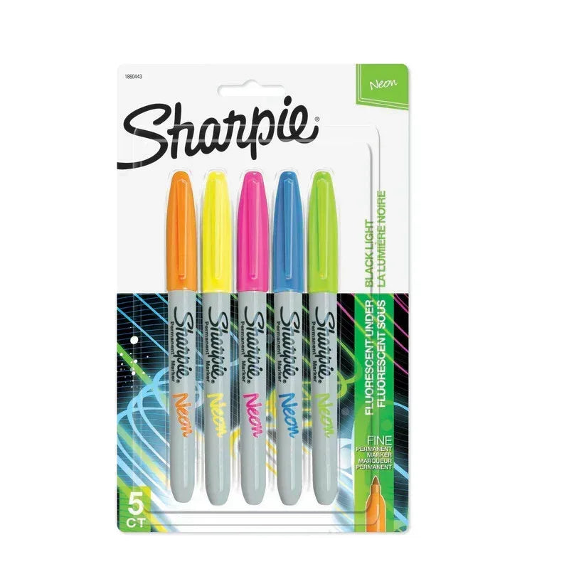 Neon Permanent Markers, Fine Point, Assorted, 5 Count