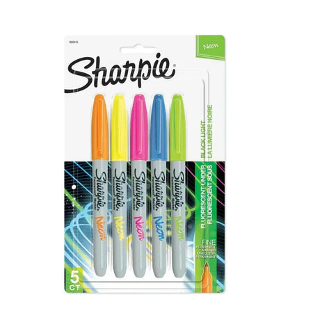 Neon Permanent Markers, Fine Point, Assorted, 5 Count