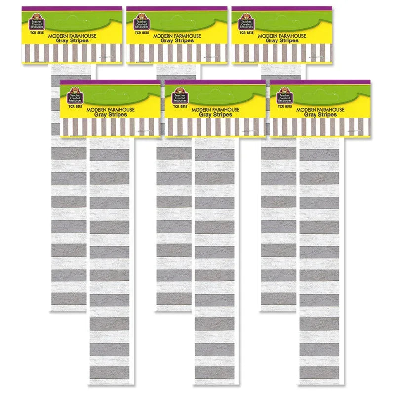 Modern Farmhouse Gray Stripes Straight Border Trim, 35 Feet, 6 Packs