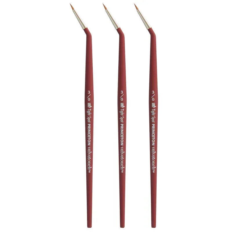 Velvetouch Minitightspt Brush, Synthetic Bristles, Short Handle Mixed Media Paintbrush, Scarlet, Size 3/0, Pack of 3