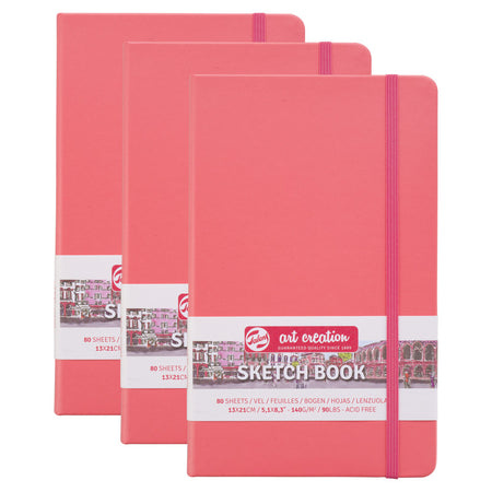 Sketchbook, 80 Sheets, 90lbs, Coral Red Cover, 5.1" x 8.3", Pack of 3