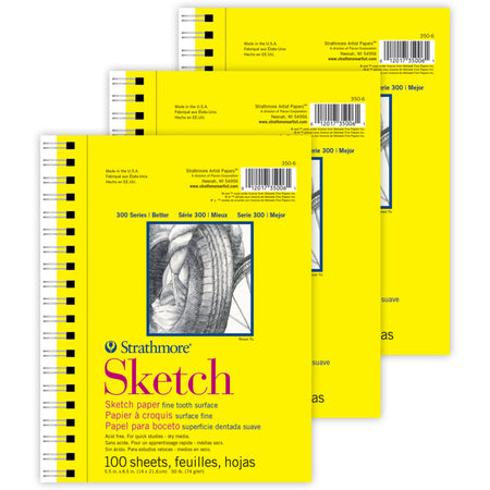 300 Series Sketch Pad, Side Wire Binding, 100 Sheets, 5.5x8.5 inch, Pack of 3