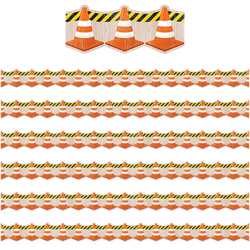 Under Construction Cones Die-Cut Border Trim, 35 Feet Per Pack, 6 Packs