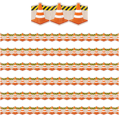 Under Construction Cones Die-Cut Border Trim, 35 Feet Per Pack, 6 Packs