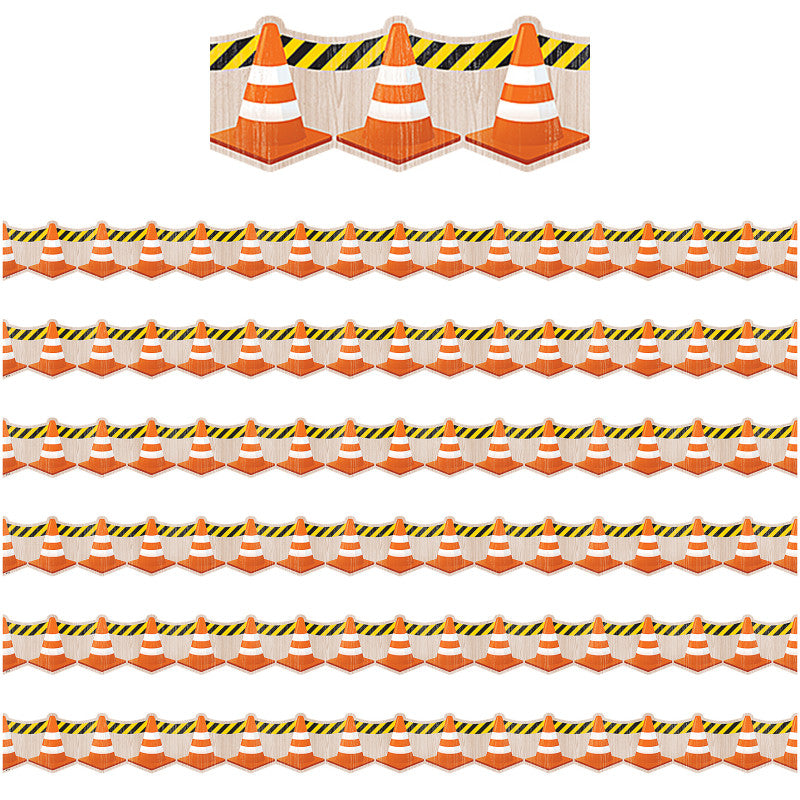 Under Construction Cones Die-Cut Border Trim, 35 Feet Per Pack, 6 Packs