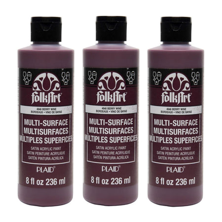 Acrylic Paint Multi-Surface Satin, 8oz., Berry Wine, Pack of 3