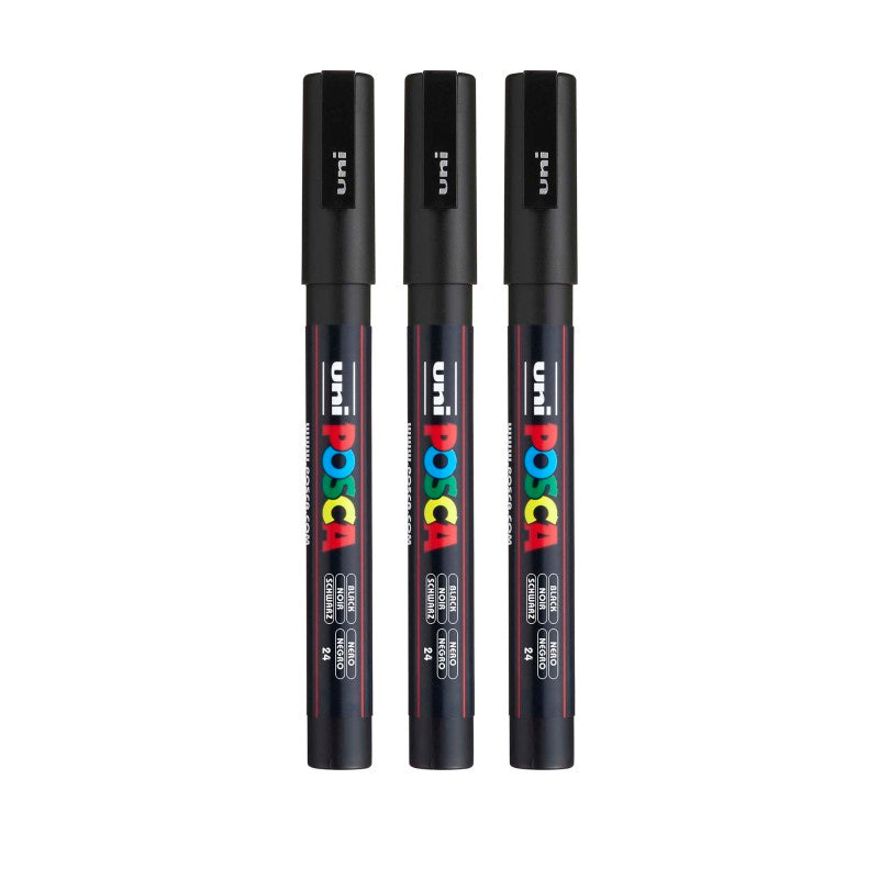 PC-3M Paint Marker, Fine Bullet Tip (0.9-1.3 mm), Black, Pack of 3