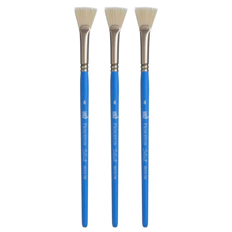 Select Artiste Bristle Fan Brush, Synthetic Bristles, Short Handle Mixed Media Paintbrush, Jewel Blue, Size 4, Pack of 3