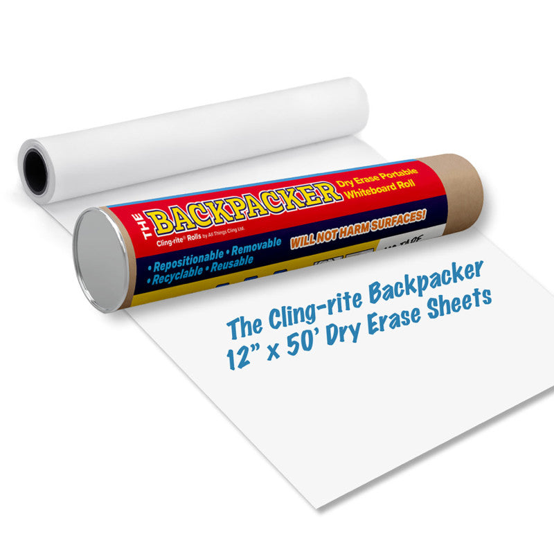 Backpacker Cling-riteÂ® Roll, 12" x 18" Perforated Sheets, 30 Dry-Erase Sheets