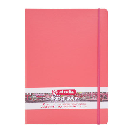 Sketchbook, 80 Sheets, 90lbs, Coral Red Cover, 8.3" x 11.7" (A4)
