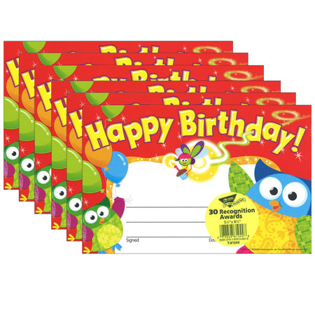 Happy Birthday Owl-Stars!&reg; Recognition Awards, 30 Per Pack, 6 Packs