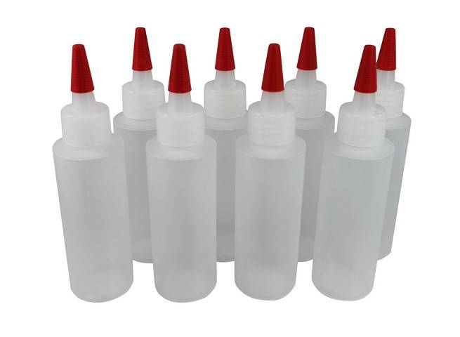 4 Oz Plastic Squeeze Dispensing Bottles with Long Red Tip Caps Set of 12