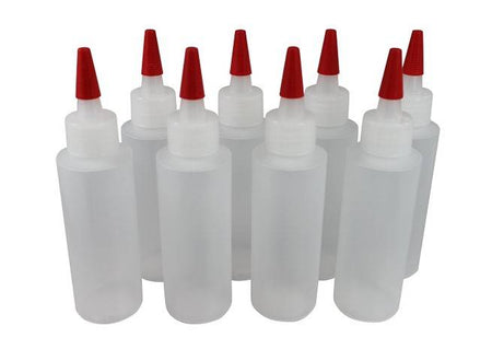 4 Oz Plastic Squeeze Dispensing Bottles with Long Red Tip Caps Set of 12