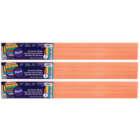 Sentence Strips, 5 Assorted Colors, 1-1/2" Ruled, 3" x 24", 100 Strips Per Pack, 3 Packs