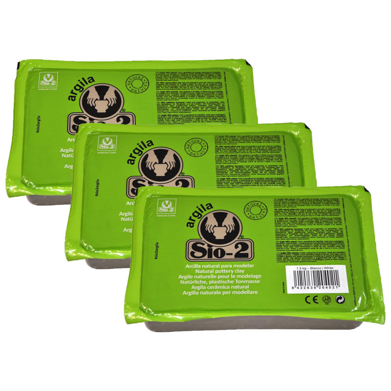 SIO-2Â® Argila Natural Pottery Clay, 2.2 lb (1 kg), White, Pack of 3