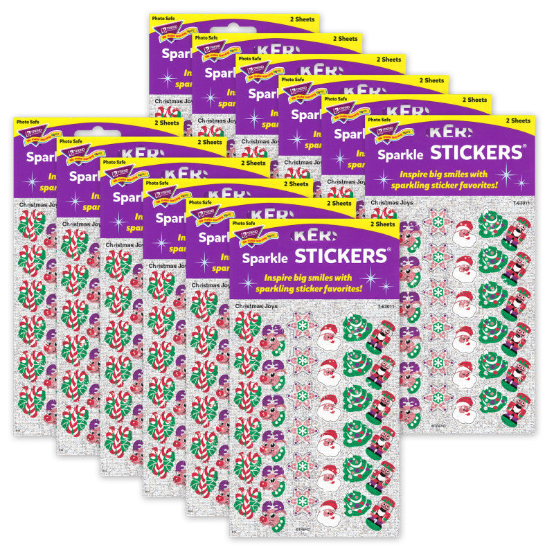 Christmas Joys Sparkle Stickers&reg;, 72 Per Pack, 12 Packs