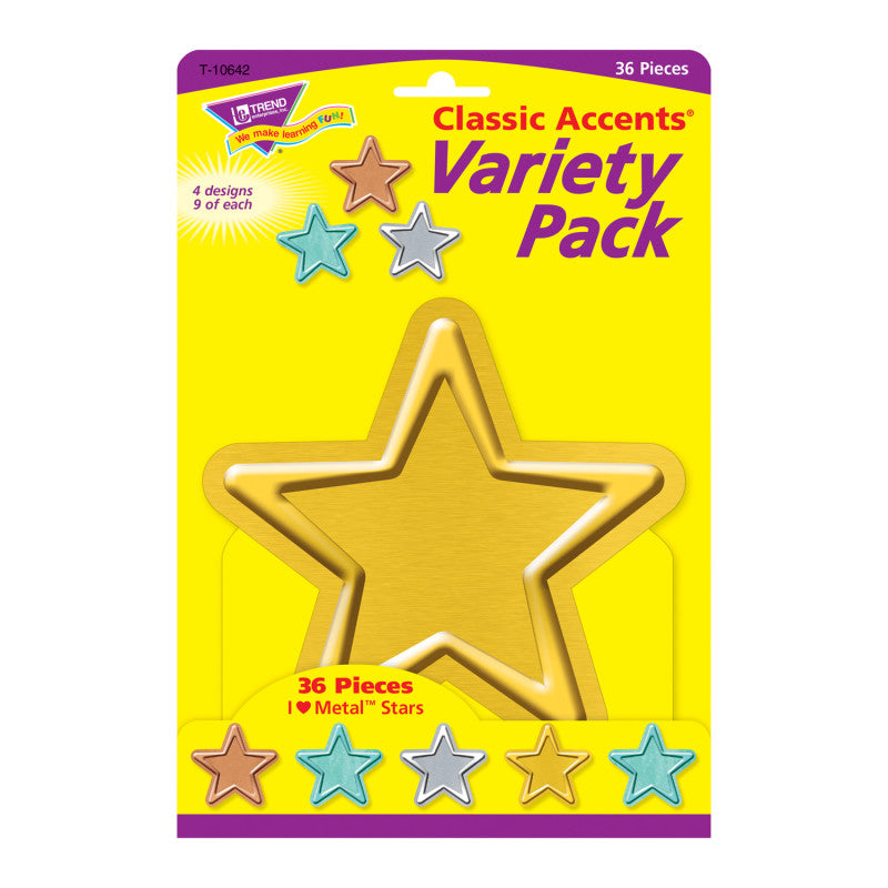 I &hearts; Metal&trade; Stars Classic Accents&reg; Var. Pack, 36 ct