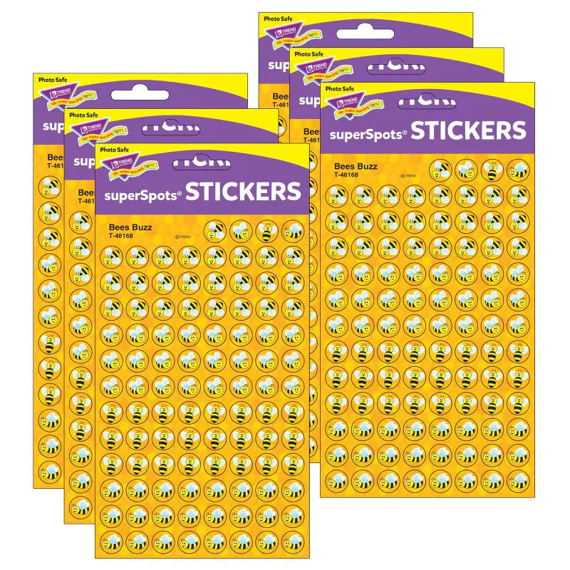 Bees Buzz superSpots&reg; Stickers, 800 Per Pack, 6 Packs