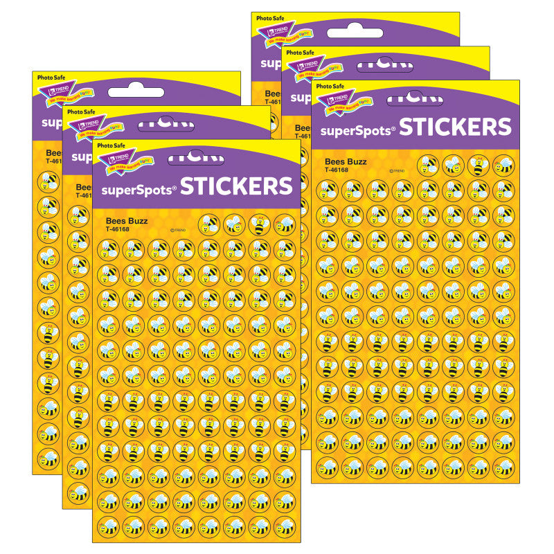 Bees Buzz superSpots&reg; Stickers, 800 Per Pack, 6 Packs