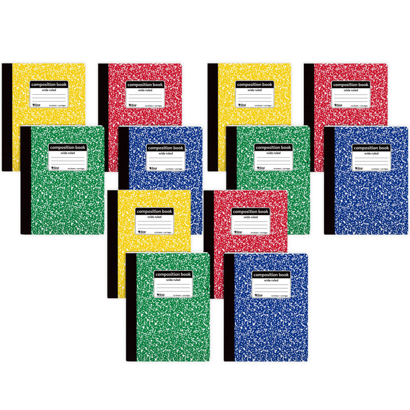 Composition Books, Wide Ruled, 100 Sheets, Assorted Color Covers, 7-1/2â x 9-3/4", Pack of 12