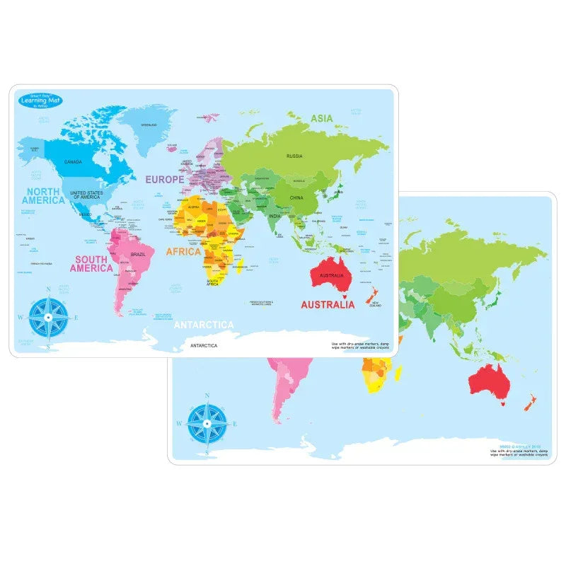 Smart Poly&trade; Learning Mat, 12" x 17", Double-Sided, World Basic Map