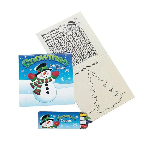 Snowman Activity Booklet W/crayons 5" x 5" for Christmas 12 Pieces