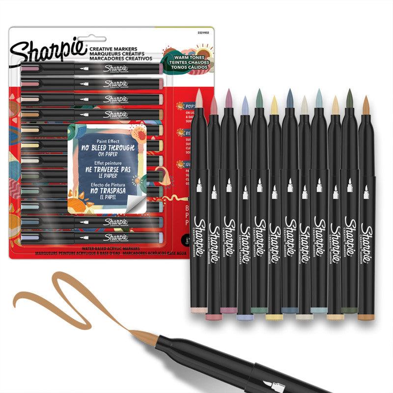 Creative Acrylic Markers, Brush Tip, Warm Tone Colors, 12 Count